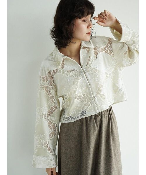 FIKA.（フィーカ） ブラウス シャツ Velour lace jacquard blouse