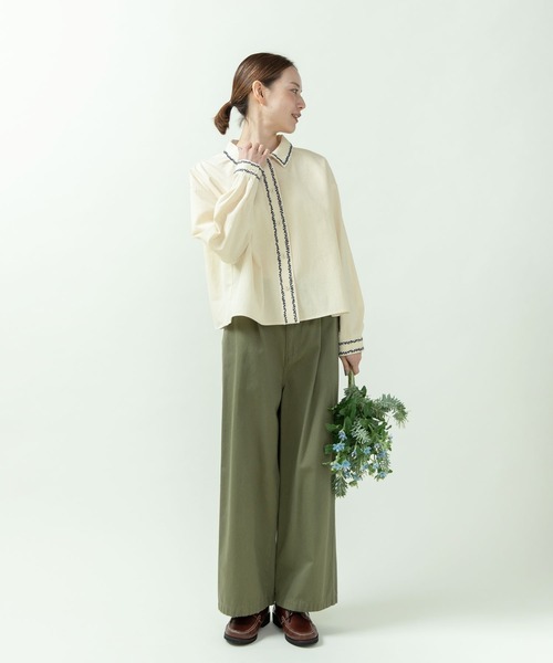 PAR ICI（パーリッシィ） ブラウス シャツ 平織りコットン ミモザ刺繍