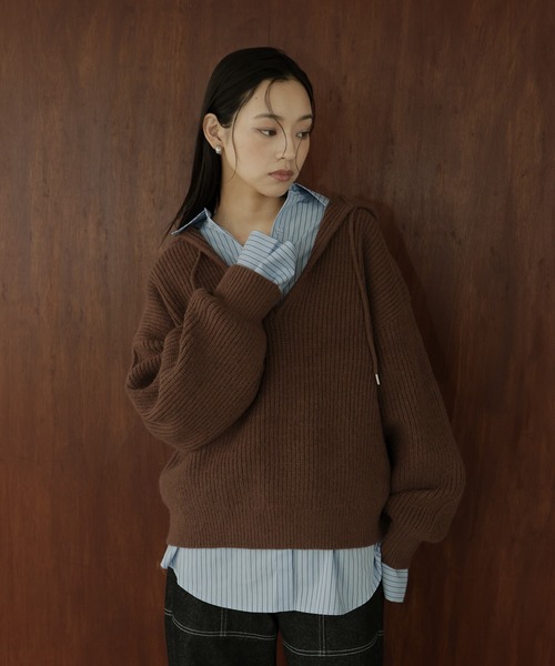 hellam（ヘラム） パーカー フード付きニットプルオーバー レディース