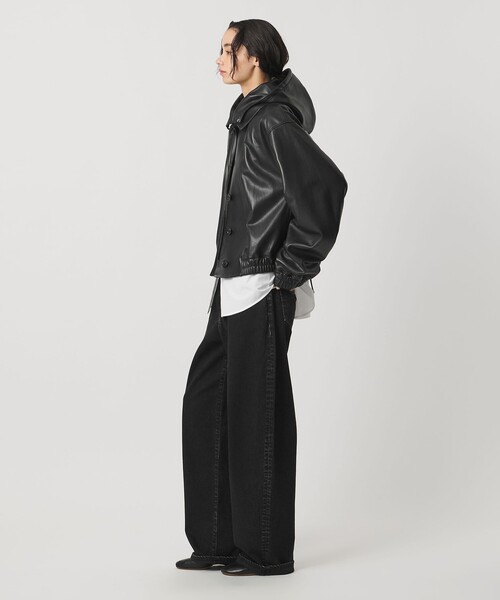 MOTHER マザー　ブラック ラムレザーブルゾン　L フード　中綿 MOTHER マザーブラック ラムレザーブルゾンL フード中綿