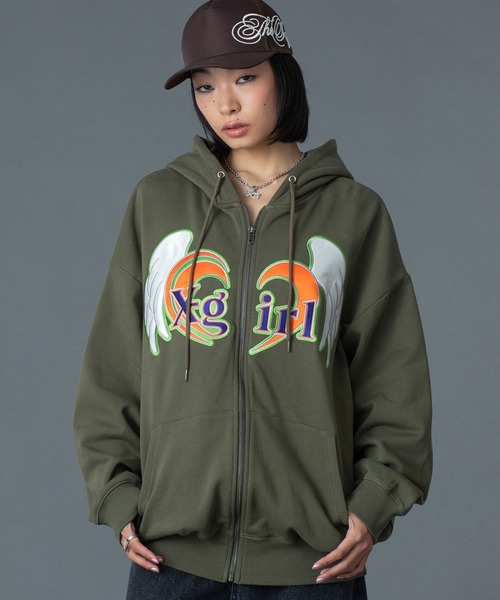 X-girl（エックスガール） パーカー HEART AND WING ZIP UP SWEAT