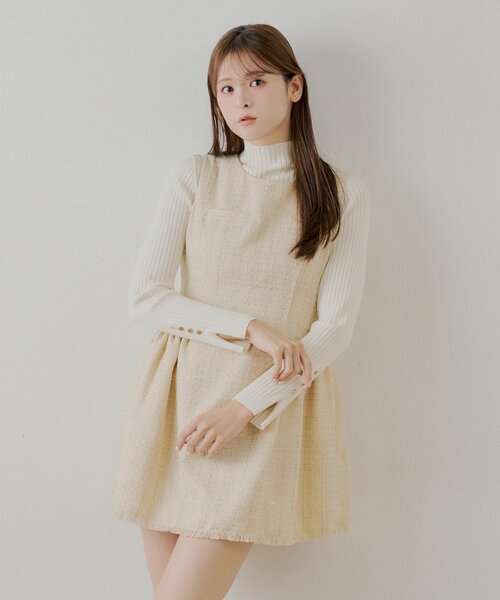 Chico（チコ） ワンピース 「SALON by Chico」ツイードサイドギャザー