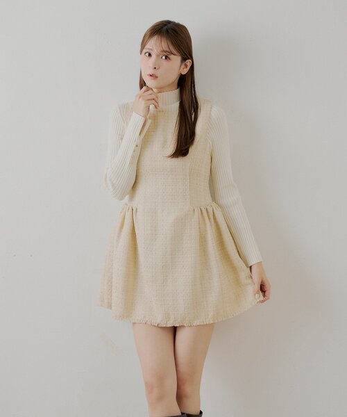 Chico（チコ） ワンピース 「SALON by Chico」ツイードサイドギャザー
