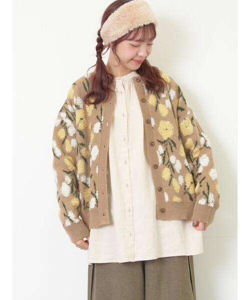 Samansa Mos2（サマンサモスモス） カーディガン ループ花柄ジャガード