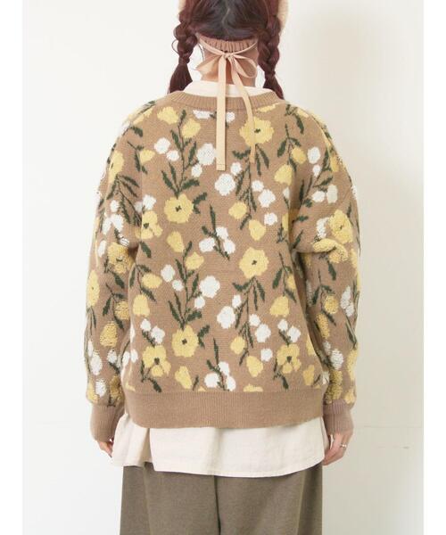 Samansa Mos2（サマンサモスモス） カーディガン ループ花柄ジャガード