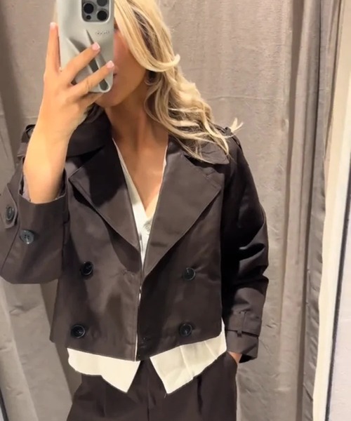 Apart by 【 新品 】ショートダブル ブレスト トレンチコート ショートダブルブレストトレンチコート - ブラウン | ZARA Japan / 日本