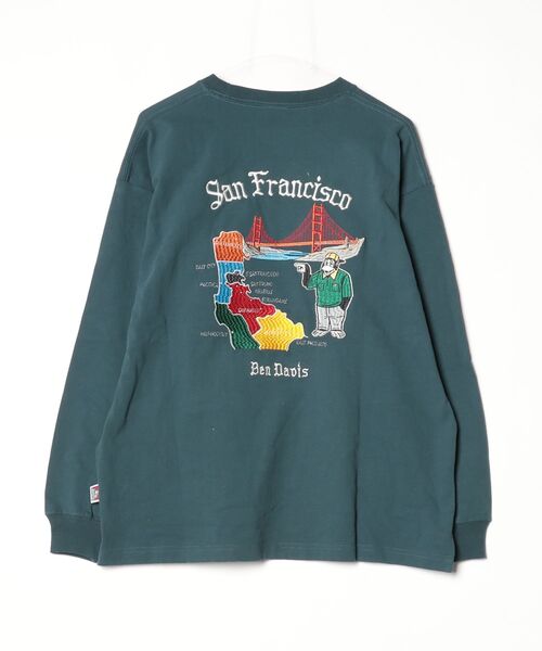 「BEN DAVIS」 ワンポイント長袖Tシャツ M グリーン メンズ_画像2