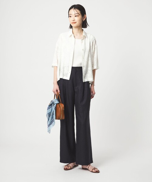 ブラウス シャツ カット ジャガード ショートスリーブ シャツ レディースの画像