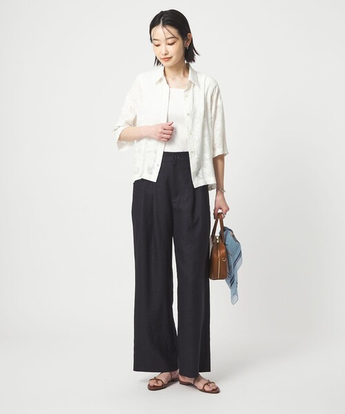 ブラウス シャツ カット ジャガード ショートスリーブ シャツ レディースの画像