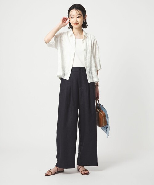 ブラウス シャツ カット ジャガード ショートスリーブ シャツ レディースの画像
