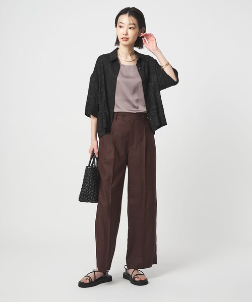 ブラウス シャツ カット ジャガード ショートスリーブ シャツ レディースの画像