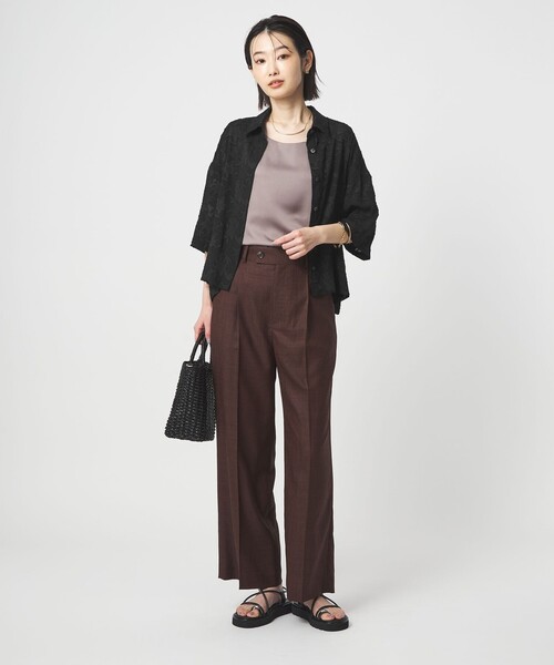 ブラウス シャツ カット ジャガード ショートスリーブ シャツ レディースの画像