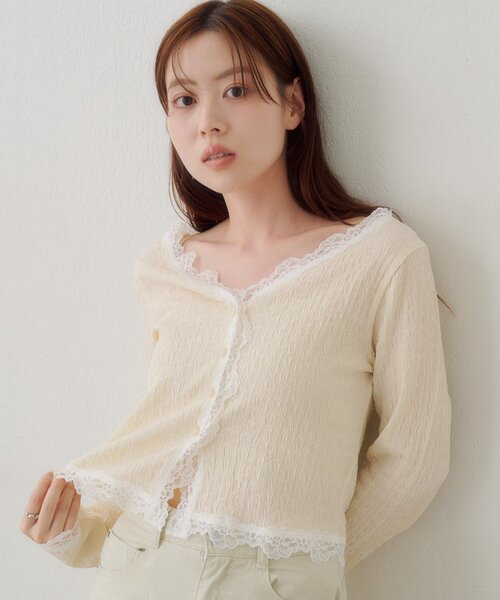 sacai レース切替長袖カーディガン Kastane（カスタネ） カーディガン 「新色・新サイズ追加」レース切替