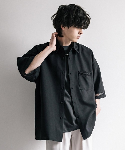 「Rocky Monroe」 「Beno」半袖シャツ L ブラック メンズ_画像2