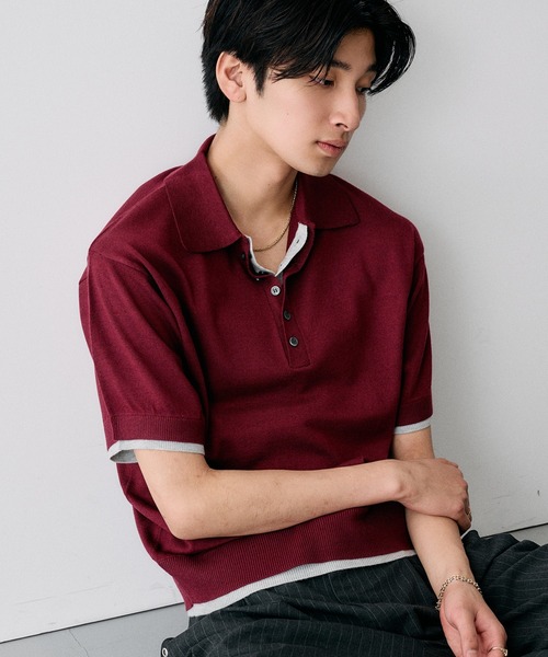 Adoon plain サマーニット セーター ニット Layered Summer Knit Polo