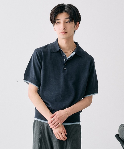 Adoon plain サマーニット セーター ニット Layered Summer Knit Polo