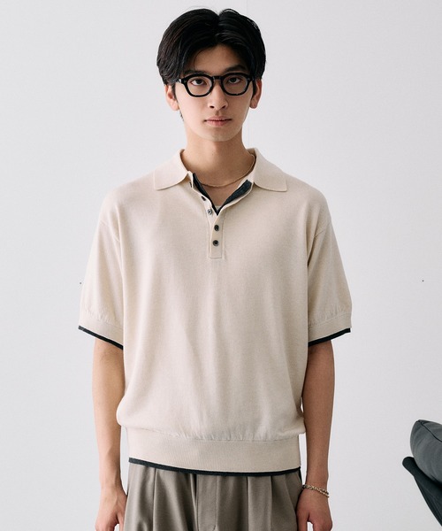 Adoon plain サマーニット セーター ニット Layered Summer Knit Polo