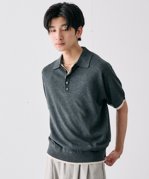 Adoon plain サマーニット セーター ニット Layered Summer Knit Polo