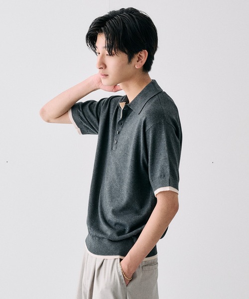 Adoon plain サマーニット セーター ニット Layered Summer Knit Polo
