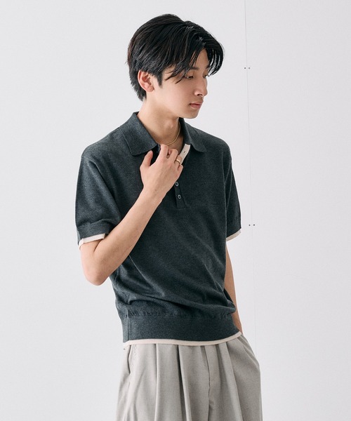 Adoon plain サマーニット セーター ニット Layered Summer Knit Polo