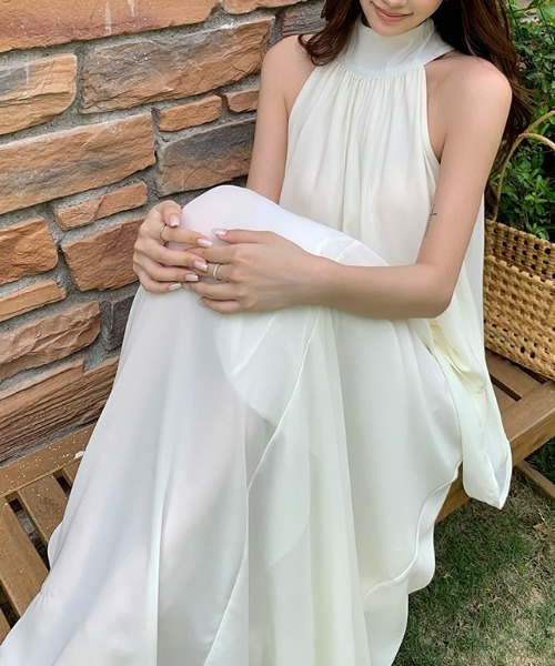 セットアップ シフォン ノースリーブ トップス + Aライン スカート
