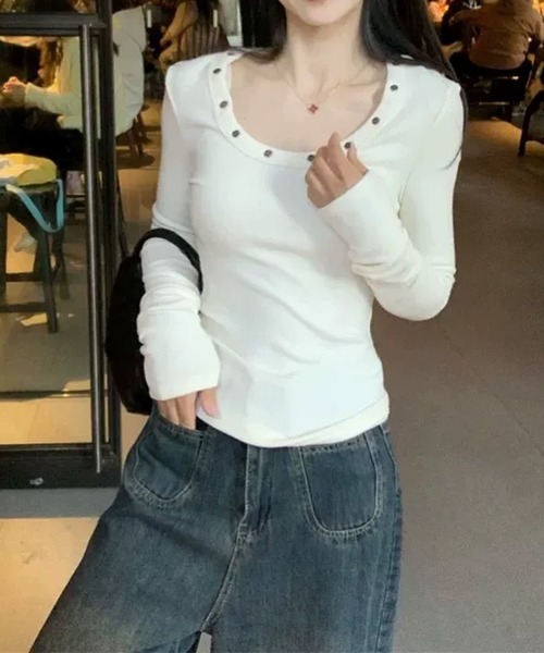 「MEMECLE」 長袖カットソー L ホワイト レディース_画像6