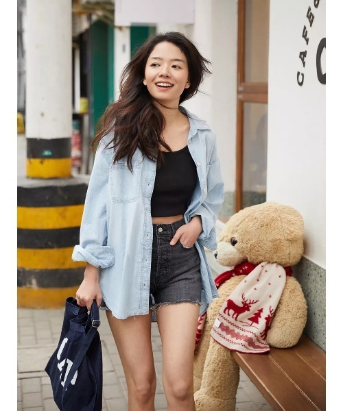 GAP ブラウス シャツ シャンブレー デニム ビッグシャツ