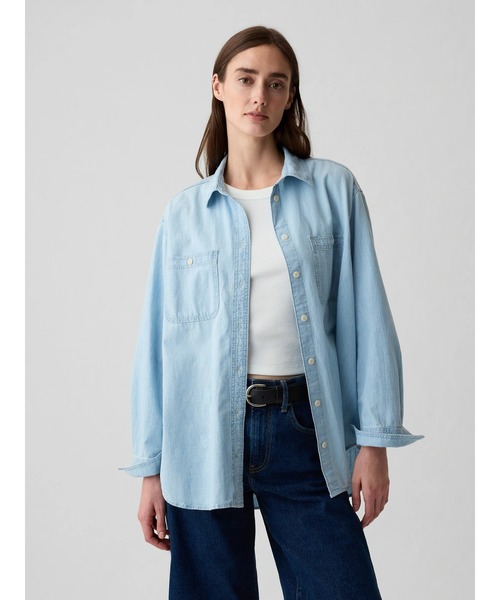 ブラウス シャツ シャンブレーデニム調シャツ レディース GAP ブラウス シャツ シャンブレー デニム ビッグシャツ