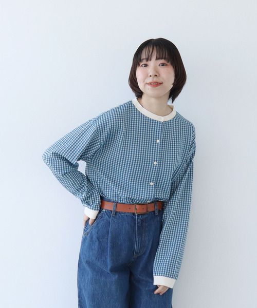 カーディガン ギンガムジャガード ゆるっとカーディガン レディース PAR ICI カーディガン ギンガムジャガード ゆるっとカーディガン
