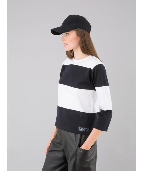 agnes b.（アニエスベー） tシャツ ボーダー コットン 七分袖 Tシャツ