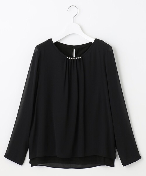 tシャツ 「洗える/ベーシックカラー」ロイヤルシフォン パールディティール カットソー レディース 自由区 tシャツ 「洗える/ベーシックカラー」ロイヤルシフォン