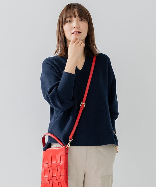 23区 ニット 「洗える」コンパクトコットンポリエステル Vネック