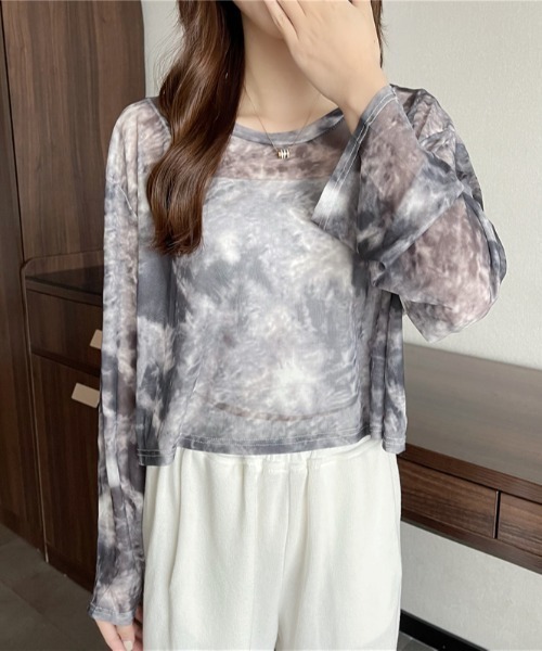 CLEA tシャツ タイダイ柄シアーショート丈トップスインナー レディース