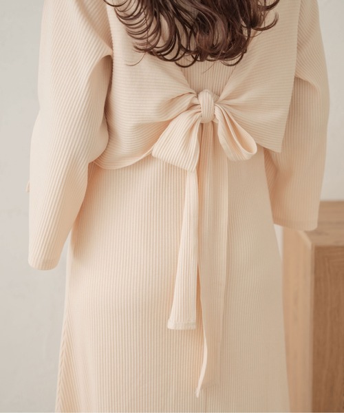 Ambre Neige（アンブルネージュ） ワンピース バックリボンリブ