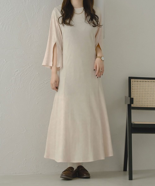 Ambre Neige（アンブルネージュ） ワンピース バックリボンリブ