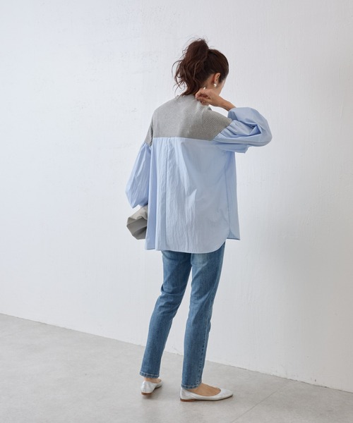 BEARDSLEY シャツ ブラウス リブニットコンビシャツ レディース 