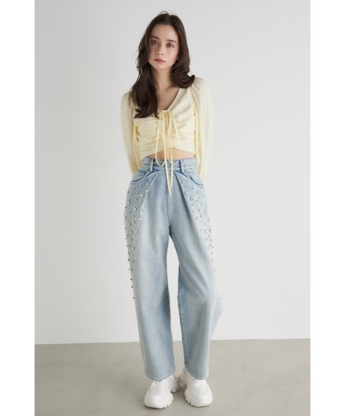 【NEW限定品】 ジーンズ rienda デニム グラデーションビジュー デニムパンツ パンツ