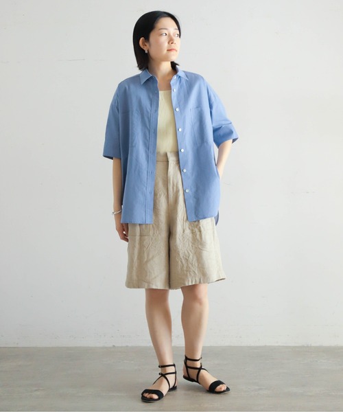 ブラウス シャツ 綿テンセル液アン加工　半袖シャツ レディース CHILD WOMAN ブラウス シャツ FINXブロード/綿ローン フリル丸襟