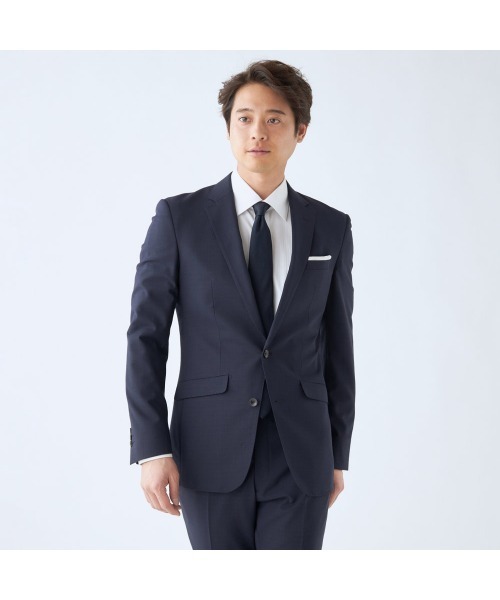 スーツセレクト　リネン混　２釦　シングルスーツ　ネイビー　チェック　A６ CLASSICO TAPERED】【秋冬】2釦シングルスーツ 1タック/ネイビー