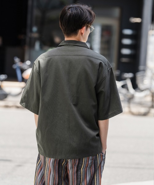 【Reigning Champ】リネン混紡・メッシュニット・半袖シャツ improves シャツ 楊柳 リネン混 半袖 オープンカラーシャツ