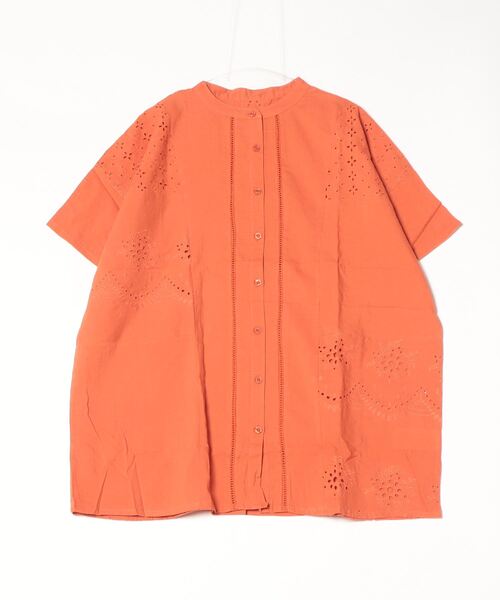 ブラウス シャツ mitis 綿キャンブリック 刺繍切替えデザインシャツ レディース mitis ブラウス シャツ 綿キャンブリック 刺繍切替えデザイン
