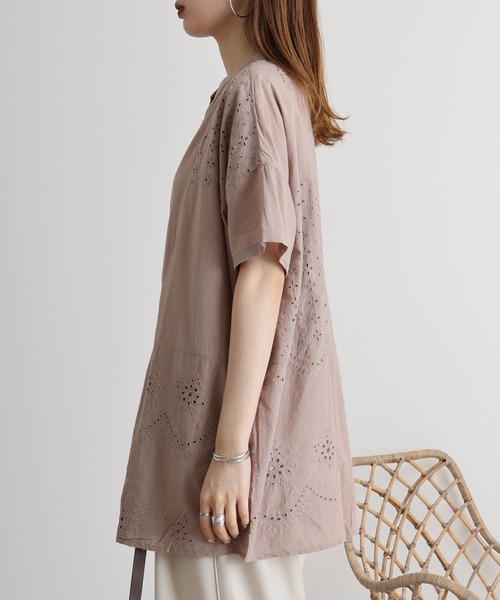 ブラウス シャツ mitis 綿キャンブリック 刺繍切替えデザインシャツ レディース mitis ブラウス シャツ 綿キャンブリック 刺繍切替えデザイン