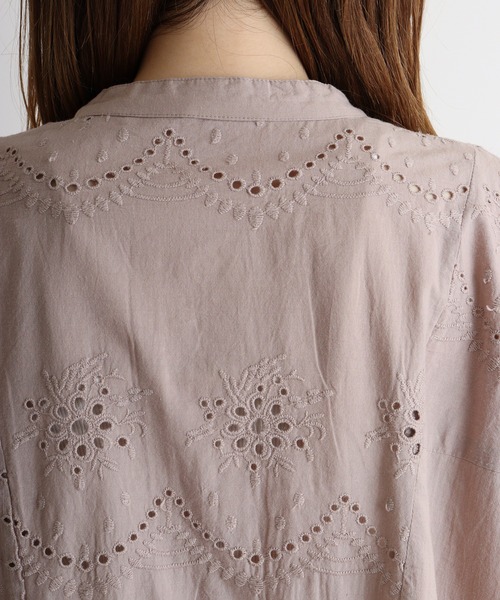 ブラウス シャツ mitis 綿キャンブリック 刺繍切替えデザインシャツ レディース mitis ブラウス シャツ 綿キャンブリック 刺繍切替えデザイン