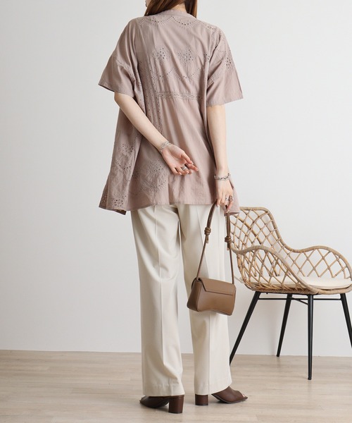 ブラウス シャツ mitis 綿キャンブリック 刺繍切替えデザインシャツ レディース mitis ブラウス シャツ 綿キャンブリック 刺繍切替えデザイン