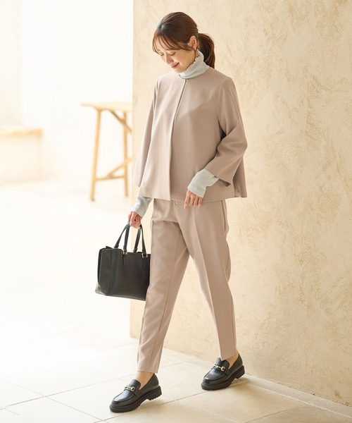 ROPE【春夏】ベージュ ノーカラー ジャケット パンツ ストレッチ Honeys ジャケット ノーカラージャケット 「ストレッチ