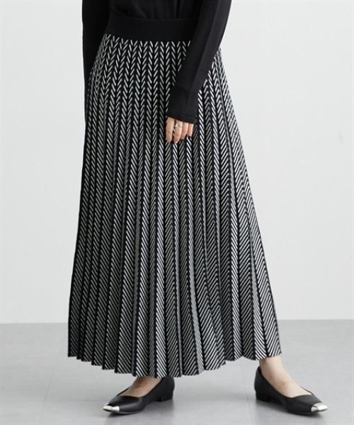 Soiunique（スワユニーク） スカート ヘリンボーン柄アコーディオン
