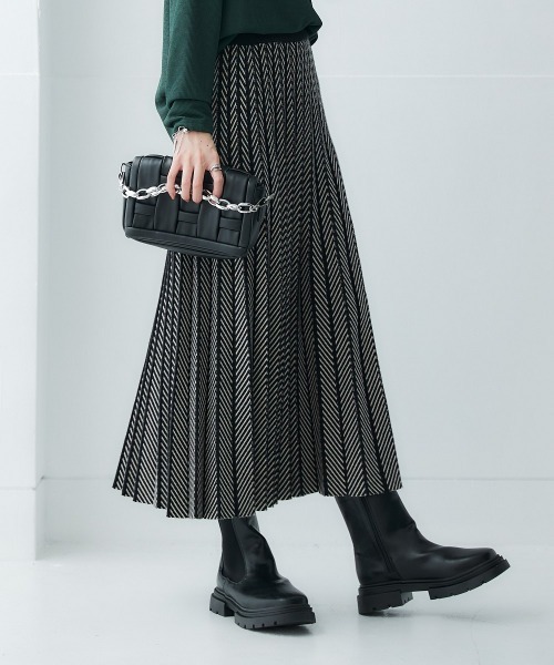 Soiunique（スワユニーク） スカート ヘリンボーン柄アコーディオン