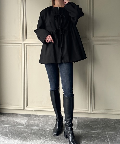 JUNOAH（ジュノア） ジャケット ノーカラージャケット ドッキング風