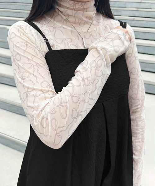 レース付きリボン刺繍タートルネックカットソー tシャツ タートルネックリボンシアートップス レディース : ZOZOTOWN
