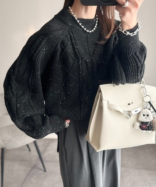 Eclat one ニット セーター カラーネップケーブルオーバーサイズニット